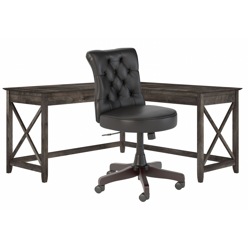 Shop Bush Furniture Key West 60W L Shaped Desk with Mid Back Tufted Office Chair, Image 01, KWS045GH, #color_dark gray hickory