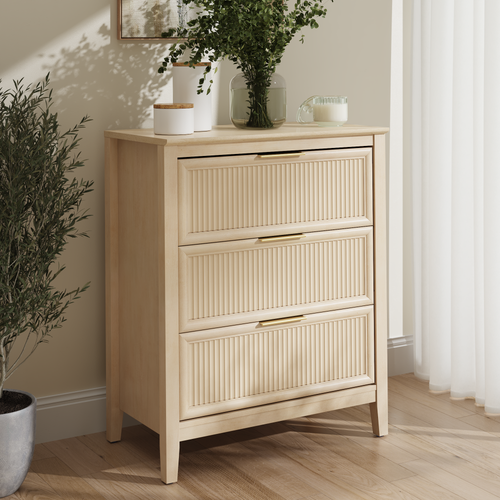 Shop Bush Home Camille Fluted 3 Drawer Dresser, Image 02, CMS130NB-03, #color_natural birch