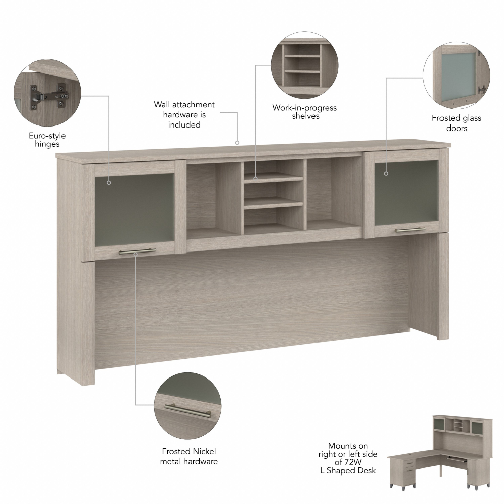 Shop Bush Furniture Somerset 72W 3 Position Sit to Stand L Shaped Desk with Hutch and Bookcase, Image 10, SET017SO, #color_sand oak