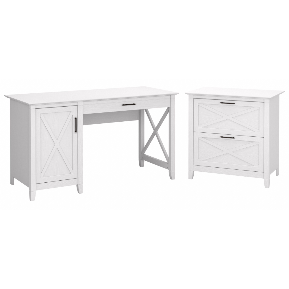 Shop Bush Furniture Key West 54W Computer Desk with Storage and 2 Drawer Lateral File Cabinet, Image 01, KWS008WT, #color_pure white oak