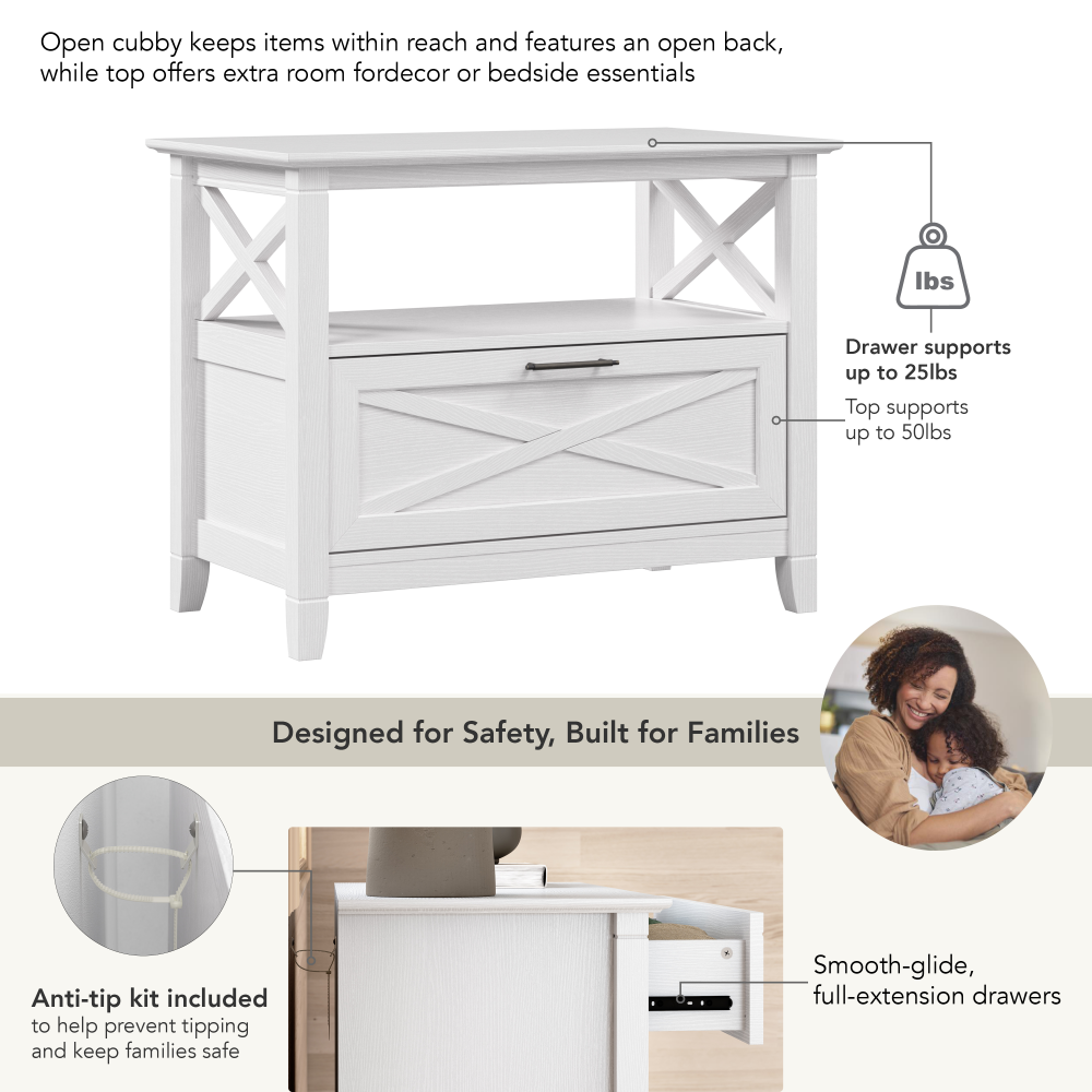 Shop Bush Home Key West 32W Nightstand with Drawer, Image 06, KWS332WT-03, #color_pure white oak
