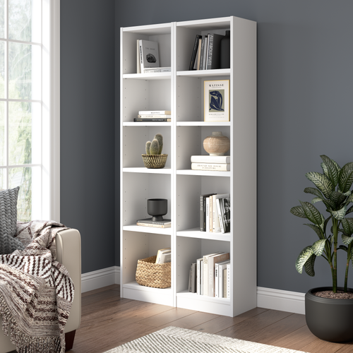 Shop Bush Furniture Universal 17W Narrow 5 Shelf Bookcase - Set of 2, Image 02, UB005WH, #color_white