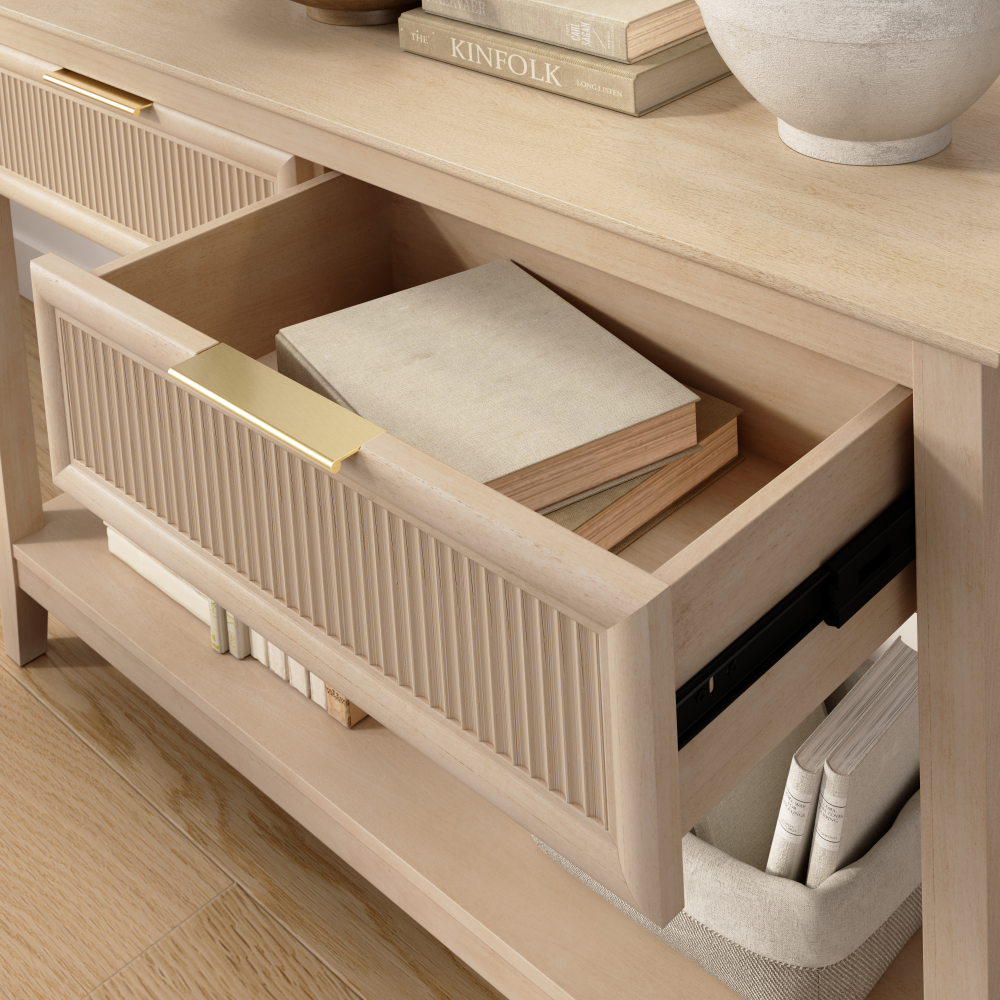 Shop Bush Home Camille Fluted Console Table with Drawers, Image 05, CMT247NB-03, #color_natural birch