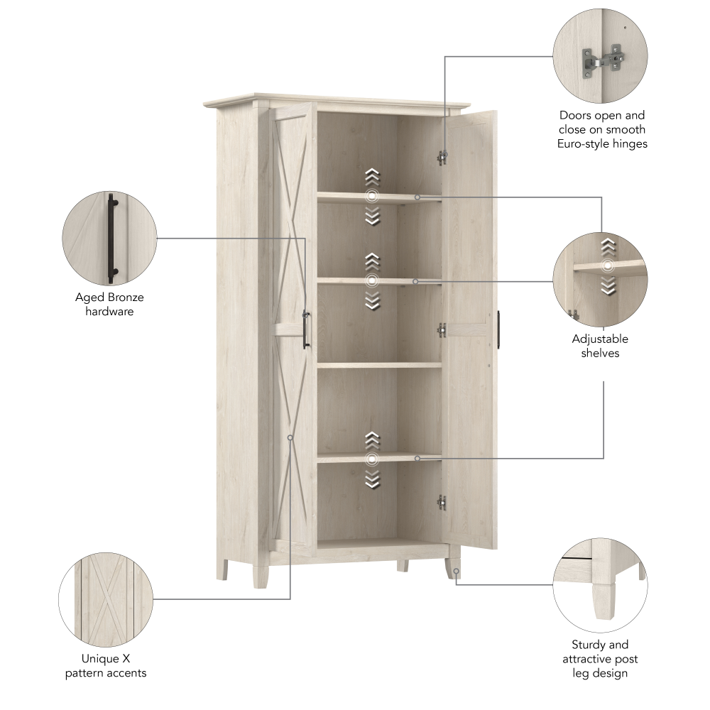 Shop Bush Furniture Key West Tall Bathroom Cabinet with Doors and Shelves, Image 08, KWS266LW-Z1, #color_linen white oak