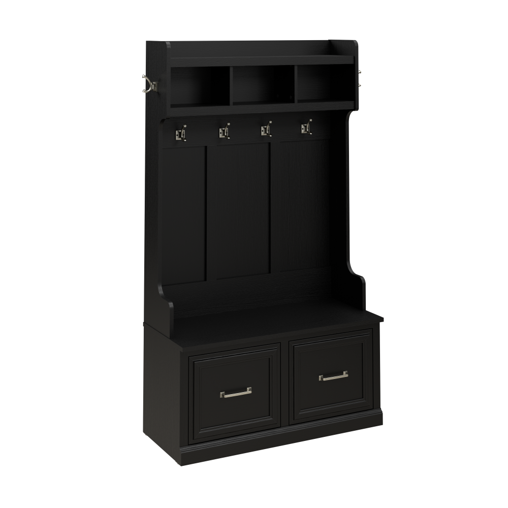 Shop Bush Furniture Woodland 40W Hall Tree and Shoe Storage Bench with Doors, Image 01, WDL001BS, #color_black suede oak