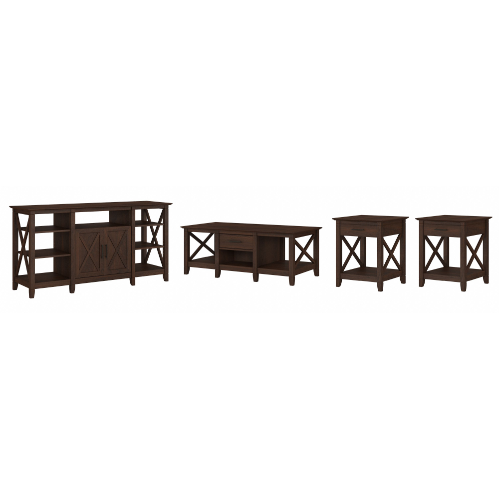 Shop Bush Furniture Key West Tall TV Stand with Coffee Table and Set of 2 End Tables, Image 01, KWS025BC, #color_bing cherry