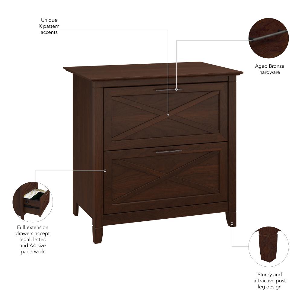Shop Bush Furniture Key West 2 Drawer Lateral File Cabinet, Image 07, KWF130BC-03, #color_bing cherry