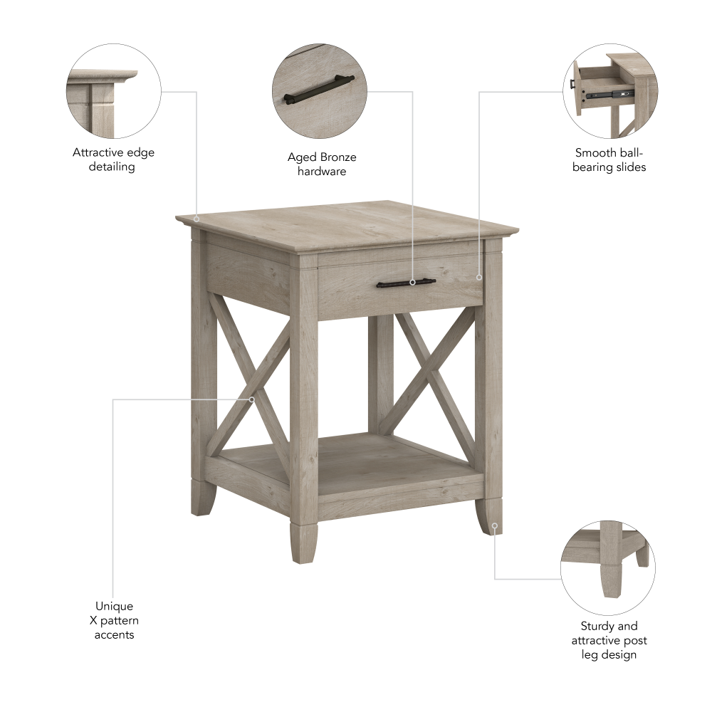Shop Bush Furniture Key West End Table with Storage, Image 06, KWT120WG-03, #color_washed gray