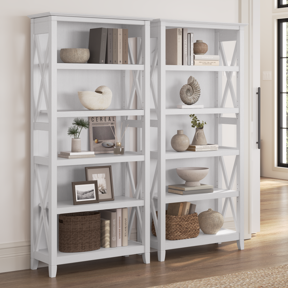 Shop Bush Furniture Key West 5 Shelf Bookcase Set, Image 02, KWS046WT, #color_pure white oak