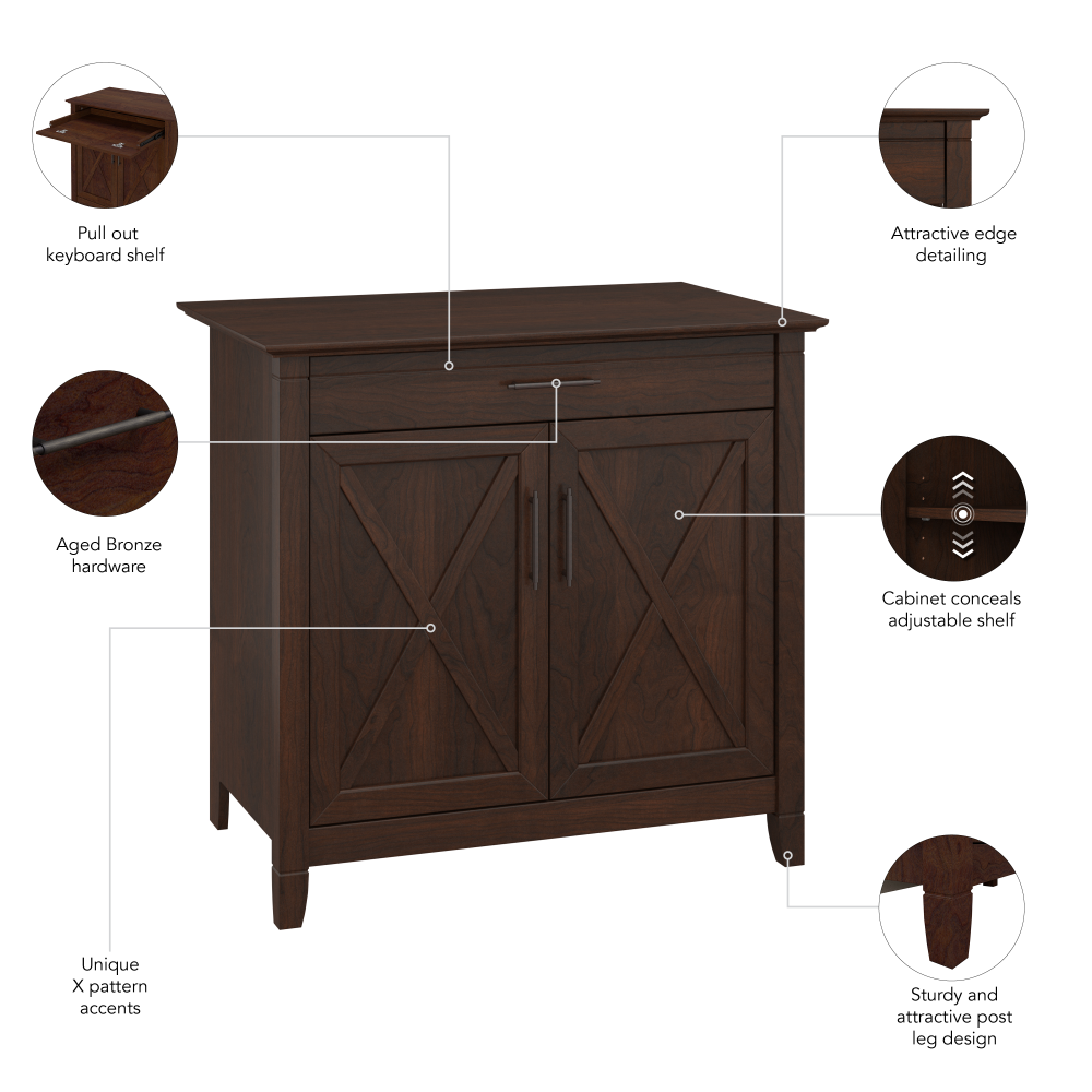 Shop Bush Furniture Key West Secretary Desk with Keyboard Tray and Storage Cabinet, Image 07, KWS132BC-03, #color_bing cherry