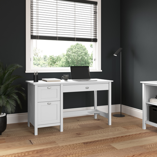 Shop Bush Furniture Broadview 54W Computer Desk with Drawers, Image 02, BDD254WH-03, #color_pure white
