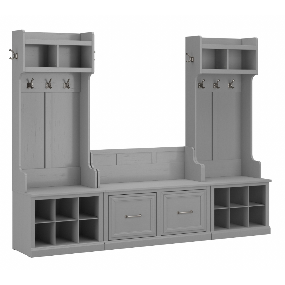 Shop Bush Furniture Woodland Entryway Storage Set with Hall Trees and Shoe Bench with Doors, Image 01, WDL011CG, #color_cape cod gray