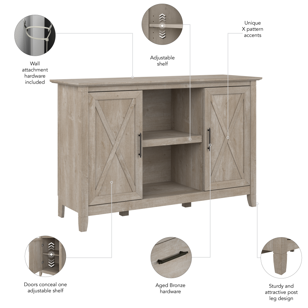 Shop Bush Furniture Key West Accent Cabinet with Doors, Image 07, KWS146WG-03, #color_washed gray