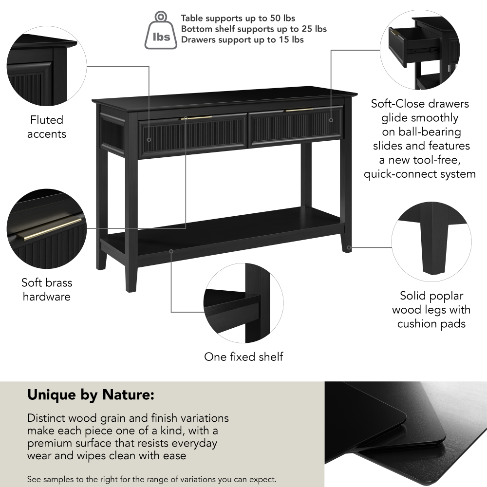 Shop Bush Home Camille Fluted Console Table with Drawers, Image 07, CMT247OB-03, #color_onyx birch
