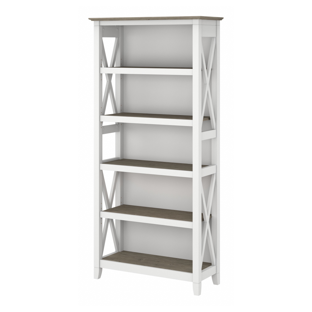Shop Bush Furniture Key West Tall 5 Shelf Bookcase, Image 01, KWB132G2W-03, #color_shiplap gray/pure white