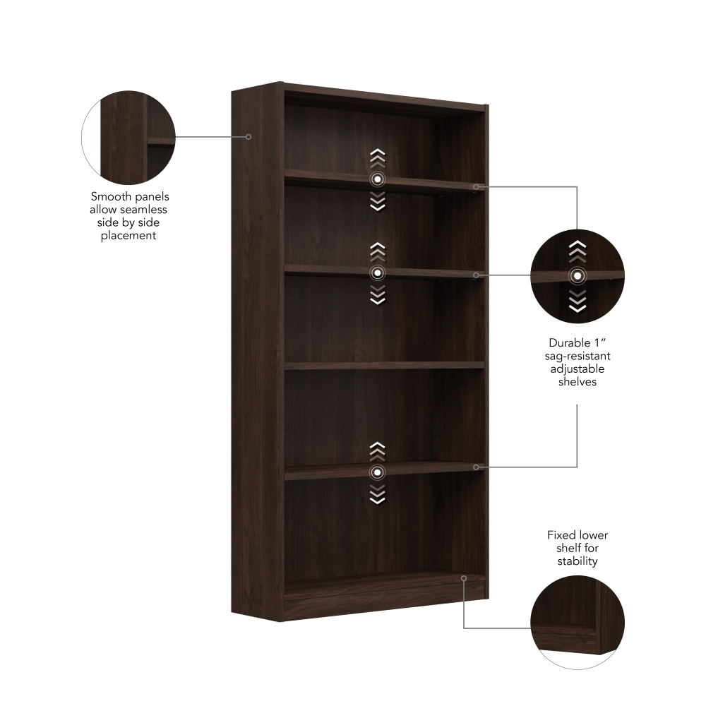 Shop Bush Furniture Universal Tall 5 Shelf Bookcase, Image 06, WL12453, #color_black walnut