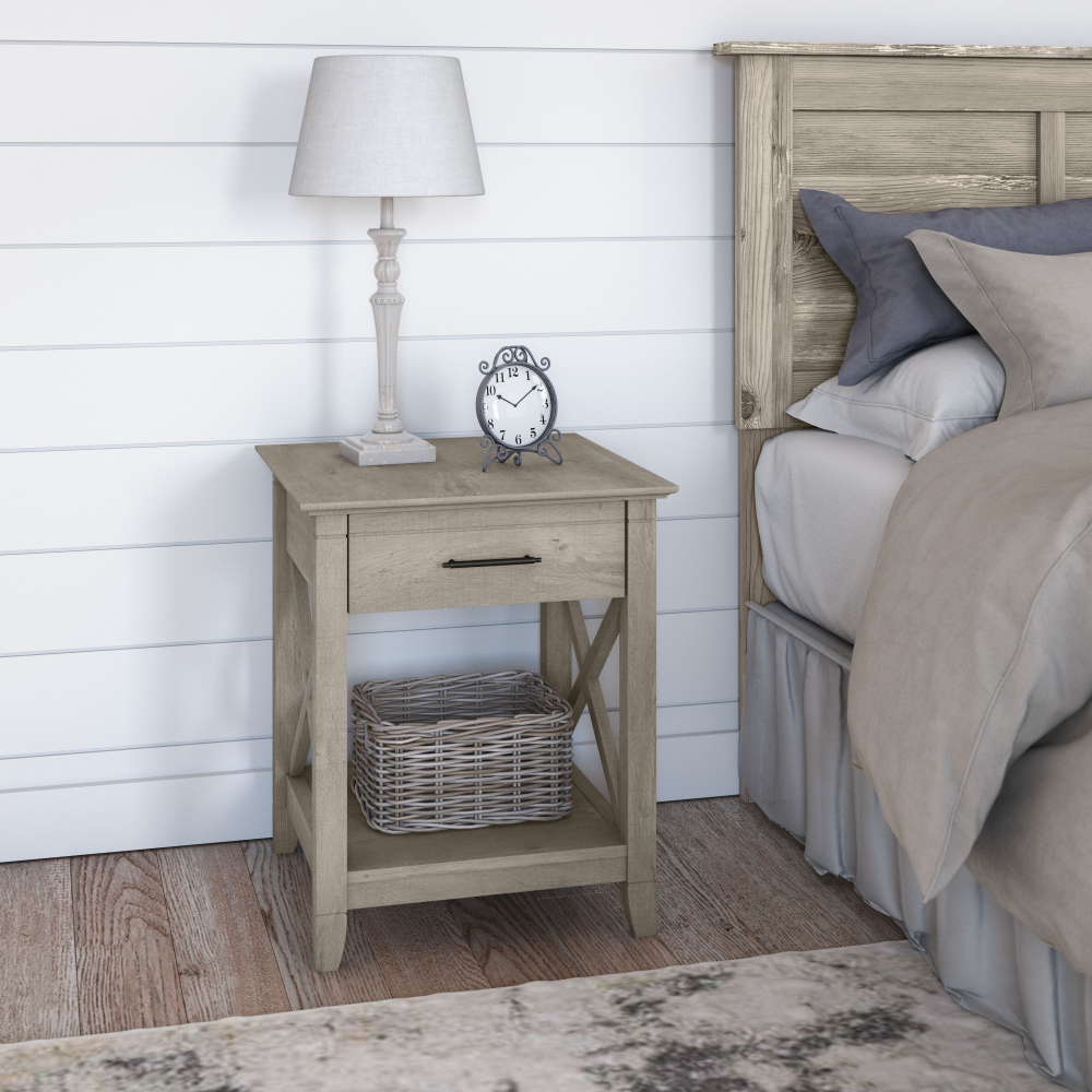 Shop Bush Furniture Key West Nightstand with Drawer, Image 02, KWT120WG-Z, #color_washed gray