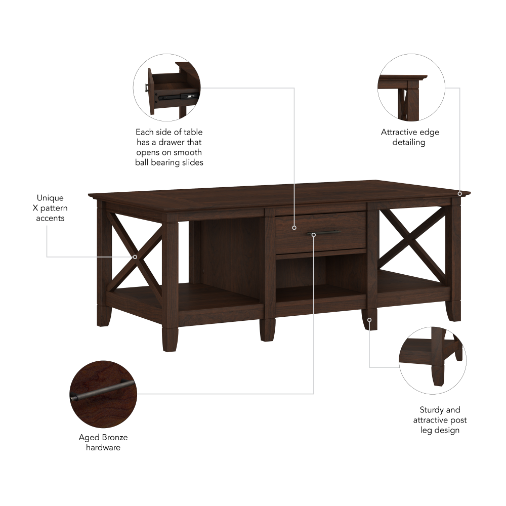 Shop Bush Furniture Key West Coffee Table with Storage, Image 07, KWT148BC-03, #color_bing cherry