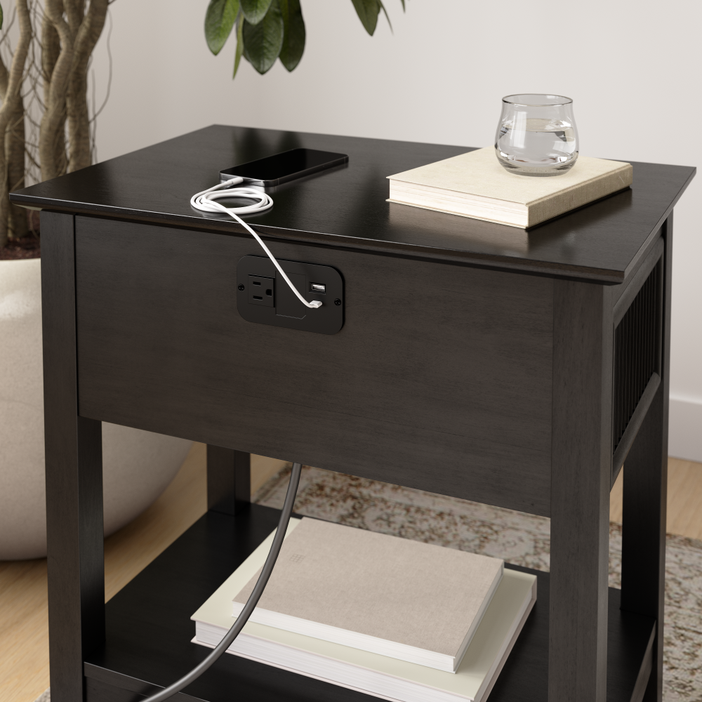 Shop Bush Home Camille Fluted End Table with Drawer, Image 05, CMT124OB-03, #color_onyx birch