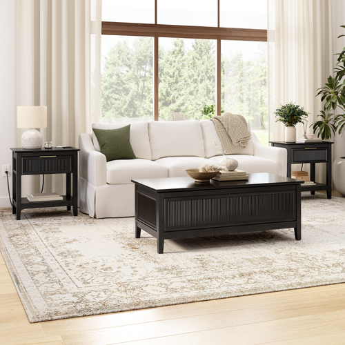 Shop Bush Home Camille Fluted Lift Top Coffee Table and End Tables Set, Image 02, CML001OB, #color_onyx birch