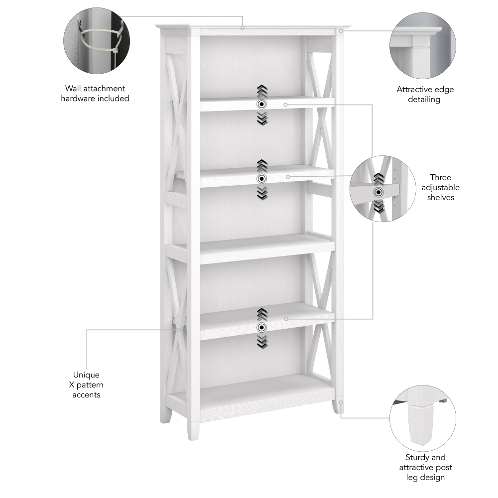 Shop Bush Furniture Key West 5 Shelf Bookcase Set, Image 06, KWS046WT, #color_pure white oak