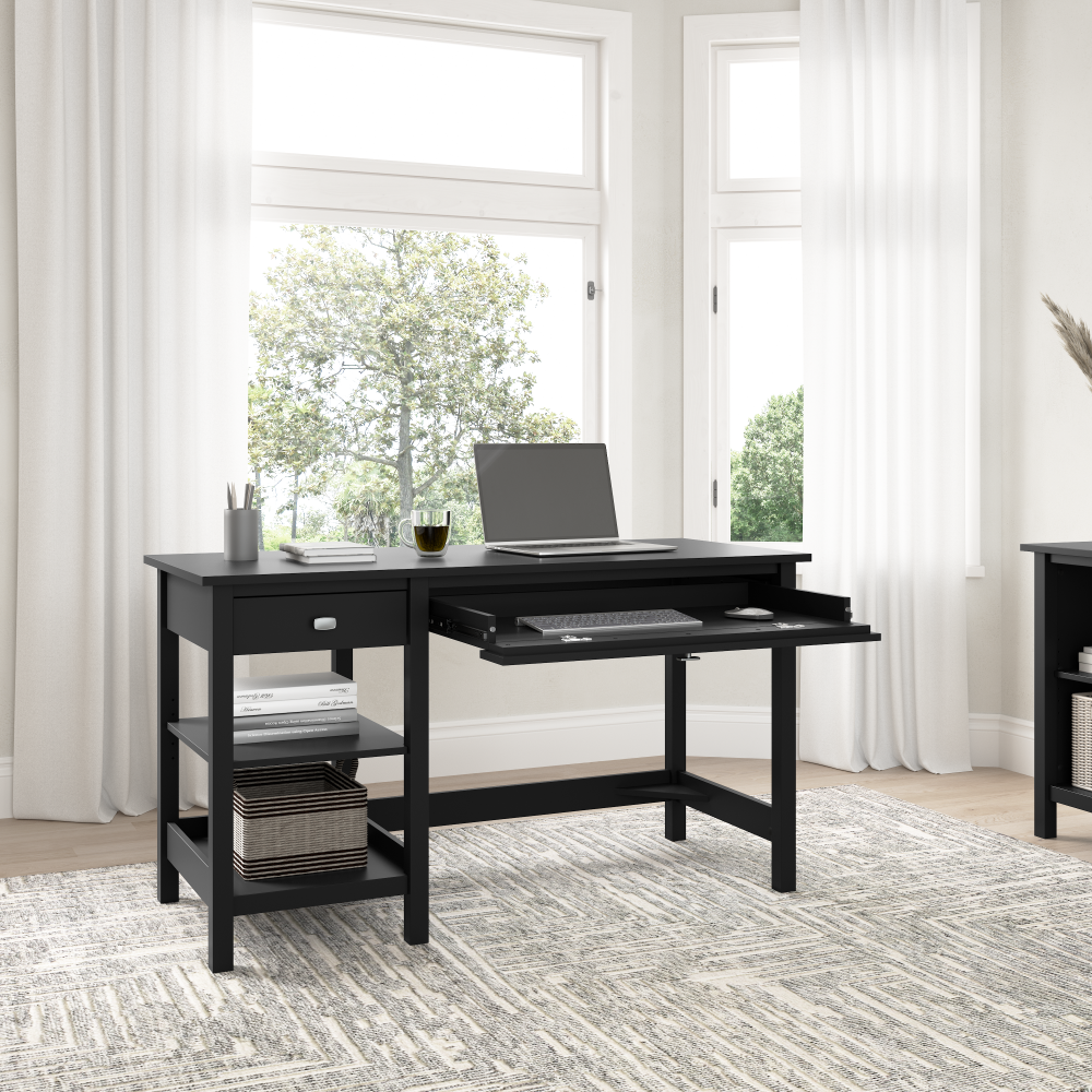 Shop Bush Furniture Broadview 54W Computer Desk with Shelves, Image 04, BDD154CBL-03, #color_classic black