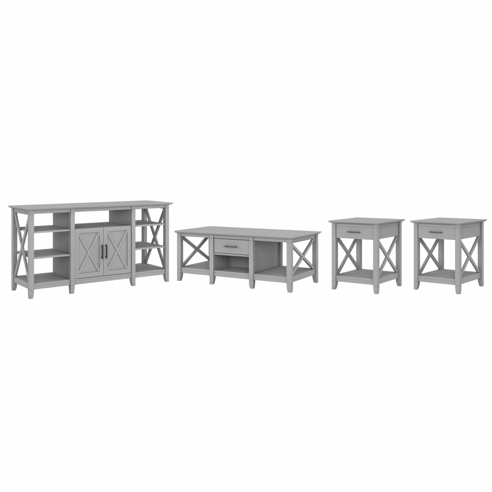 Shop Bush Furniture Key West Tall TV Stand with Coffee Table and Set of 2 End Tables, Image 01, KWS025CG, #color_cape cod gray