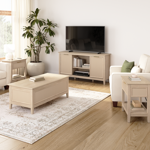 Shop Bush Home Camille Fluted TV Stand, Lift Top Coffee Table, and 2 End Tables Set, Image 02, CML005NB, #color_natural birch