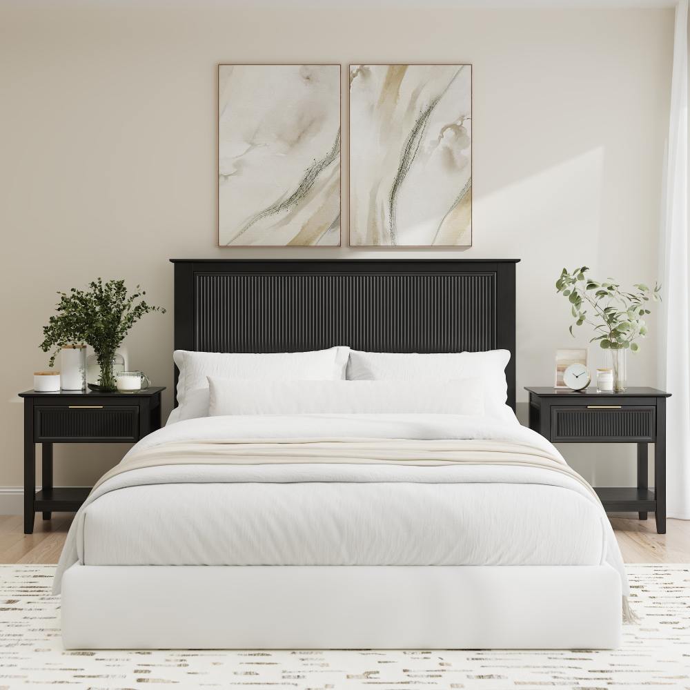 Shop Bush Home Camille 65W Fluted Full/Queen Headboard with Set of 2 Nightstands, Image 02, CML010OB, #color_onyx birch