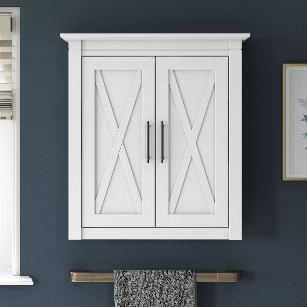 Shop Bush Furniture Key West Bathroom Wall Cabinet with Doors, Image 02, KWWS124WAS-03, #color_white ash