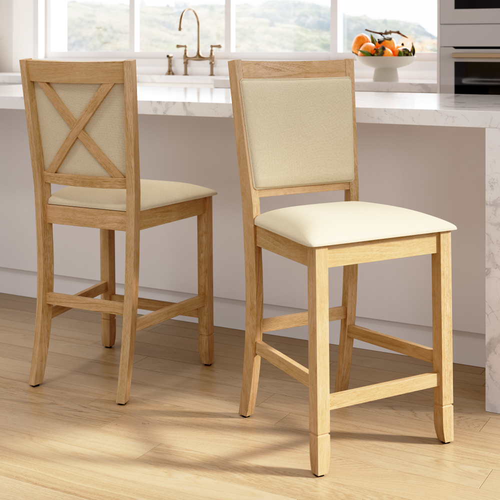 Shop Bush Home Key West Upholstered Cross Back Dining Counter Stool - Set of 2, Image 02, KWS117BO, #color_blonde oak/bright beige