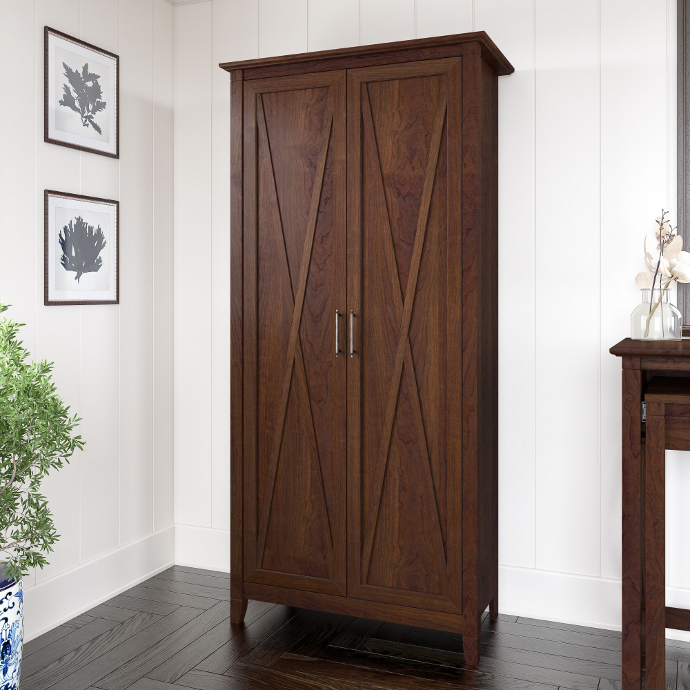Shop Bush Furniture Key West Tall Storage Cabinet with Doors, Image 02, KWS266BC-03, #color_bing cherry