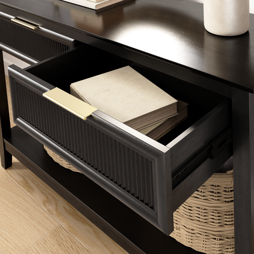 Shop Bush Home Camille Fluted Console Table with Drawers, Image 05, CMT247OB-03, #color_onyx birch