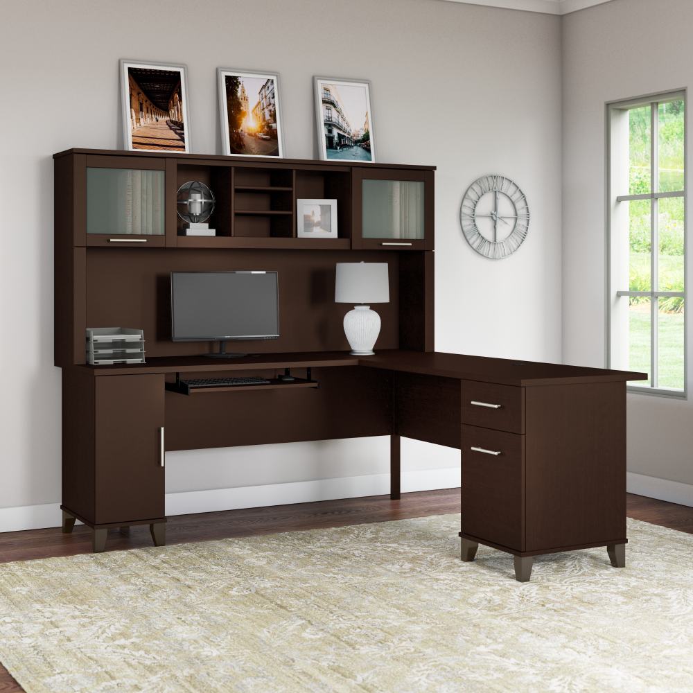 Shop Bush Furniture Somerset 72W L Shaped Desk with Hutch, Image 02, SET001MR, #color_mocha cherry