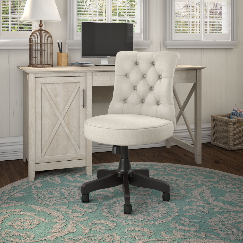 Shop Bush Furniture Key West 54W Computer Desk with Storage and Mid Back Tufted Office Chair, Image 02, KWS020WG, #color_washed gray