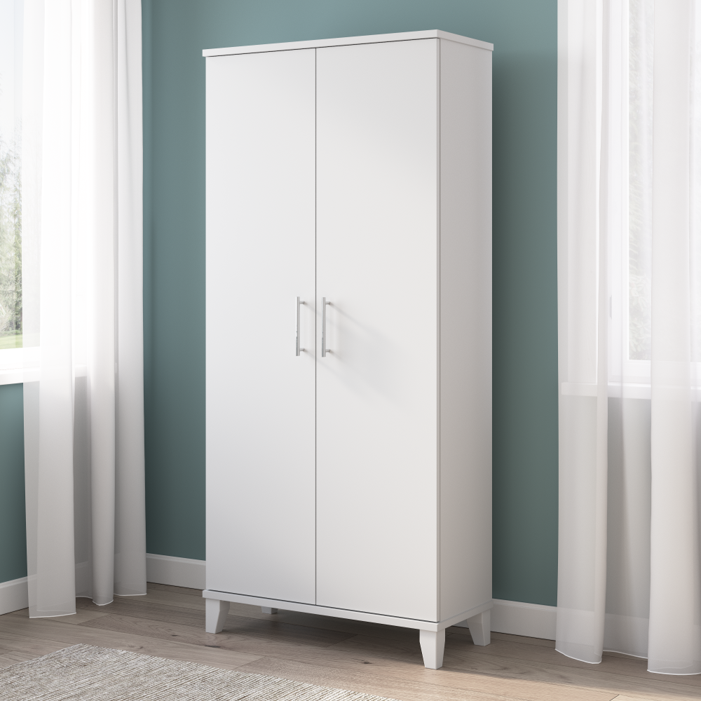 Shop Bush Furniture Somerset Tall Storage Cabinet with Doors and Shelves, Image 02, STS165WH, #color_white
