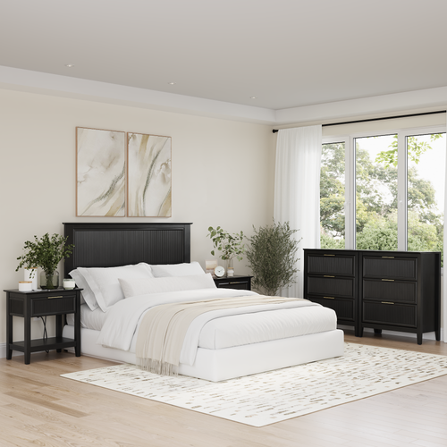 Shop Bush Home Camille 65W Fluted Full/Queen Headboard, 3 Drawer Dressers, and Nightstands, Image 02, CML011OB, #color_onyx birch
