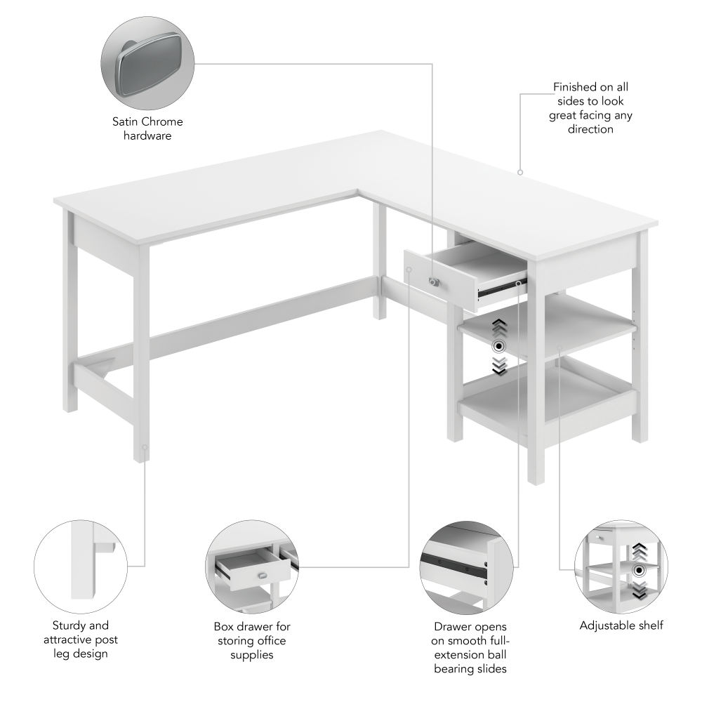 Shop Bush Furniture Broadview 60W L Shaped Computer Desk with Storage, Image 08, BDD260WH-03, #color_pure white