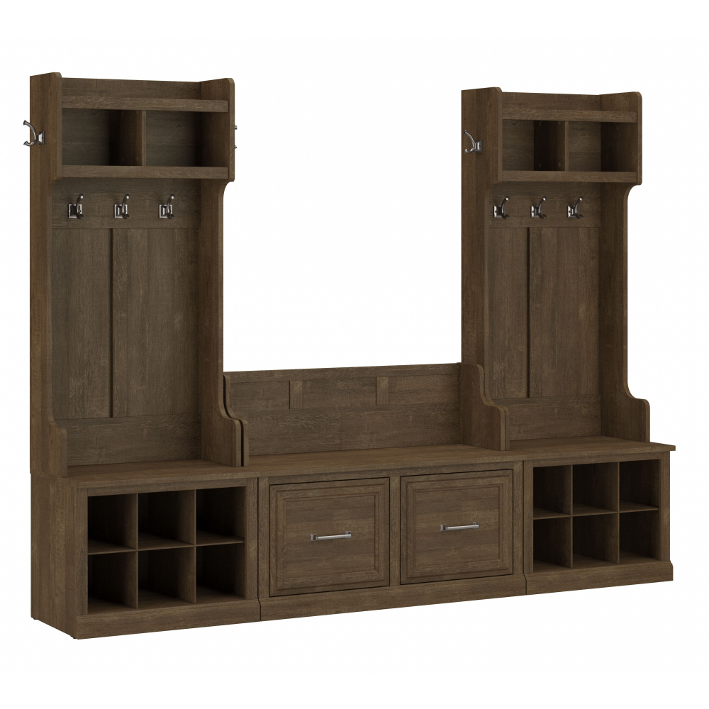 Shop Bush Furniture Woodland Entryway Storage Set with Hall Trees and Shoe Bench with Doors, Image 01, WDL011ABR, #color_ash brown