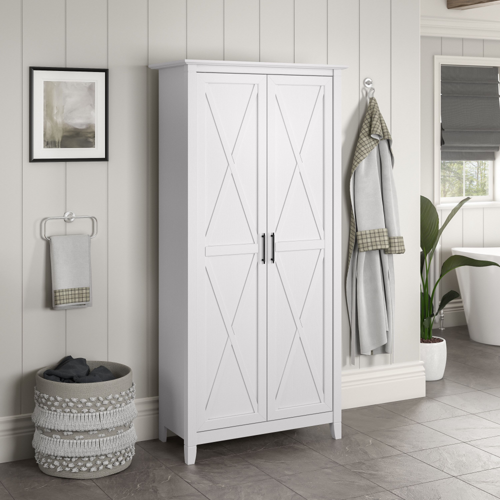 Shop Bush Furniture Key West Bathroom Storage Cabinet with Doors, Image 02, KWS266WT-Z1, #color_pure white oak