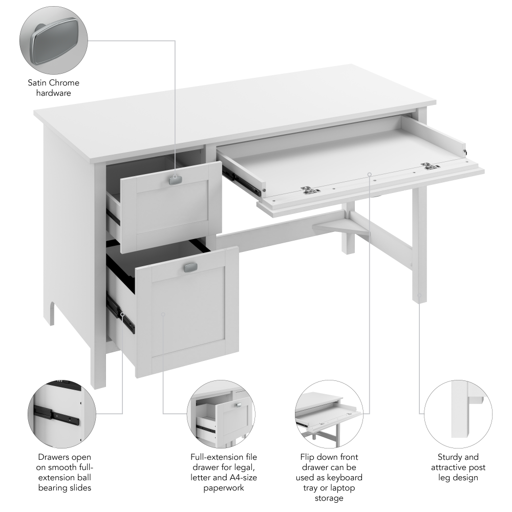 Shop Bush Furniture Broadview 54W Computer Desk with Drawers, Image 09, BDD254WH-03, #color_pure white