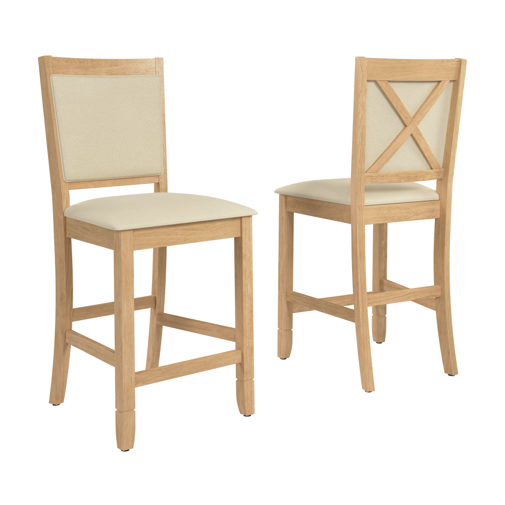 Shop Bush Home Key West Upholstered Cross Back Dining Counter Stool - Set of 2, Image 01, KWS117BO, #color_blonde oak/bright beige