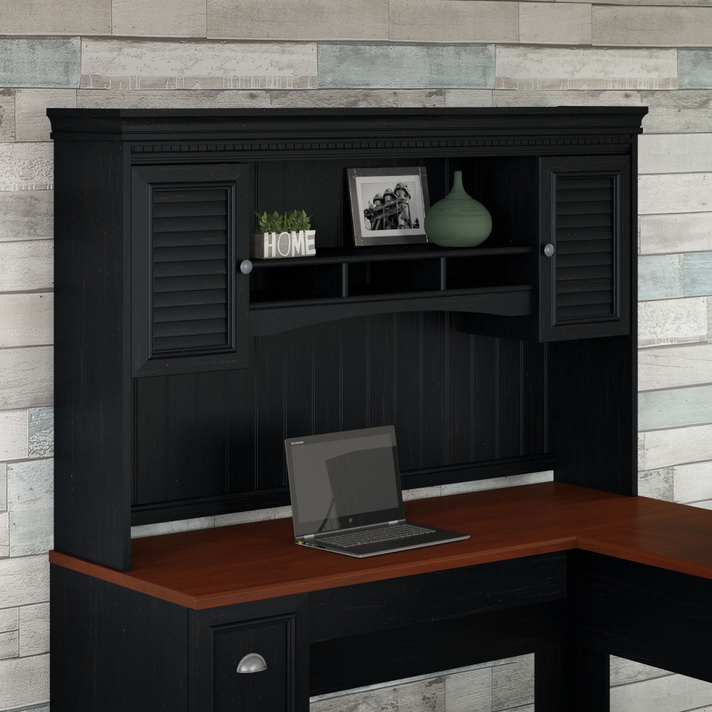 Shop Bush Furniture Fairview 60W Hutch for L Shaped Desk, Image 02, WC53931-03, #color_antique black/hansen cherry