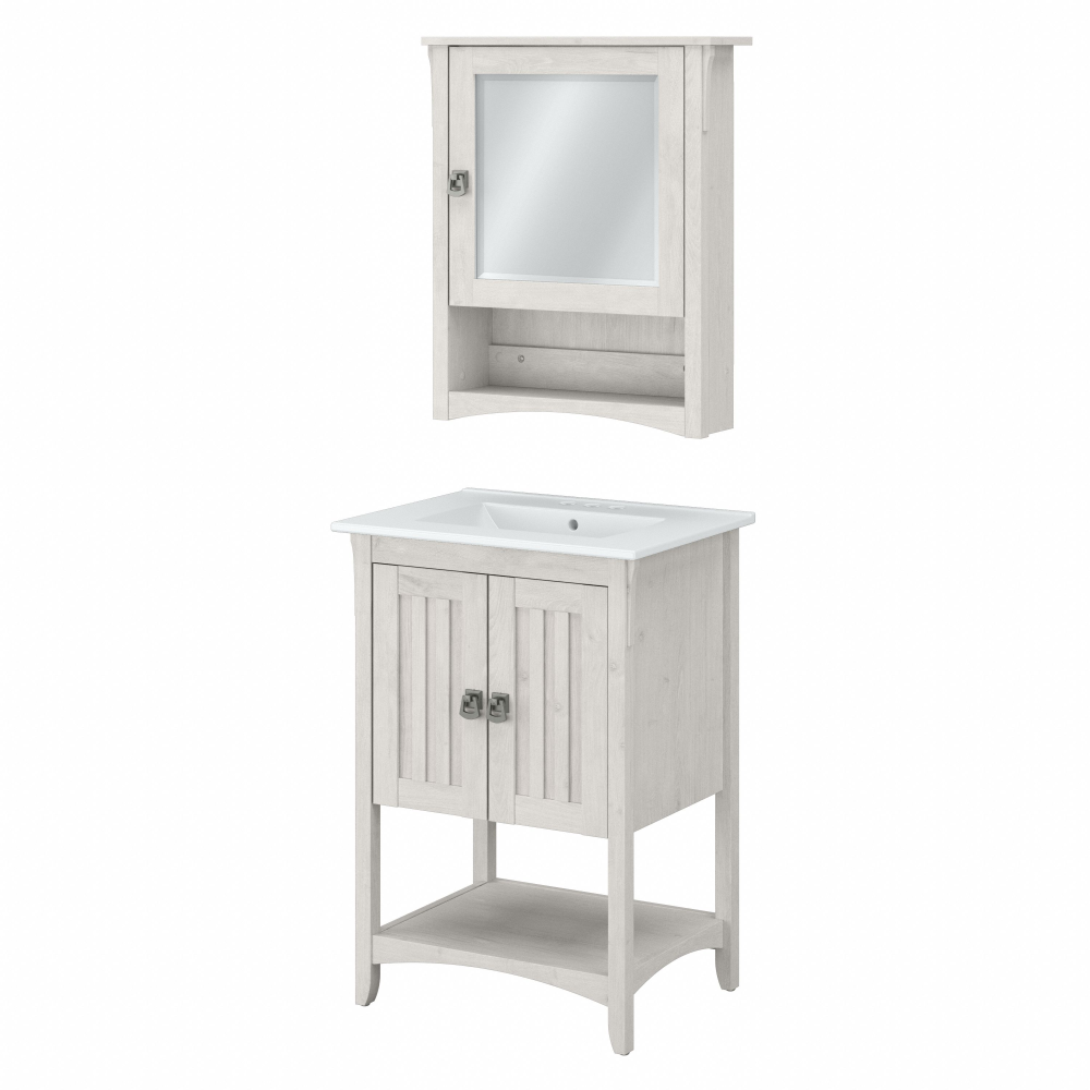 Shop Bush Furniture Salinas 24W Bathroom Vanity Sink and Medicine Cabinet with Mirror, Image 01, SAL018LW, #color_linen white oak