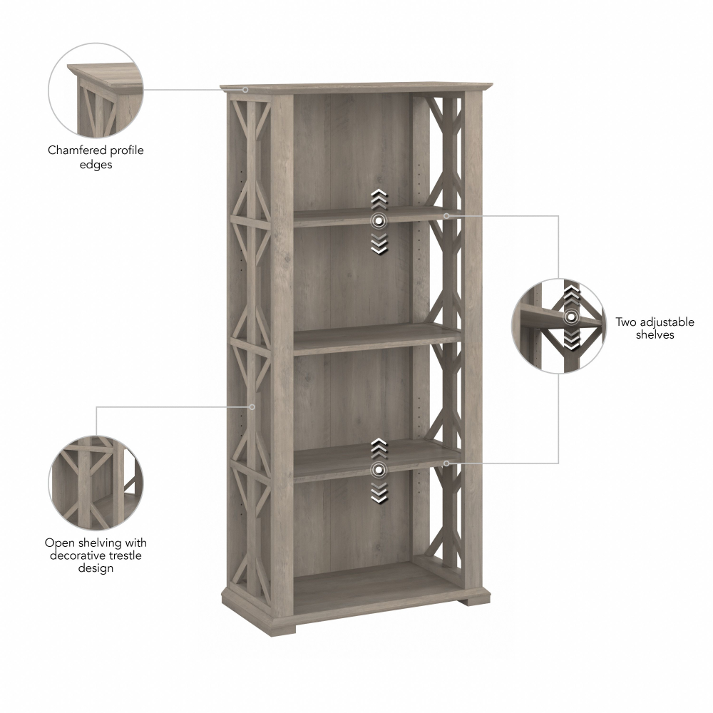 Shop Bush Furniture Homestead 4 Shelf Farmhouse Bookcase, Image 09, HOB166DG-03, #color_driftwood gray