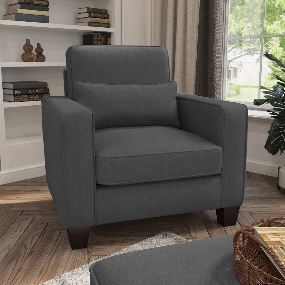 Shop Bush Furniture Stockton Accent Chair with Arms, Image 02, SNK36SCGH-03, #color_charcoal gray herringbone fabr