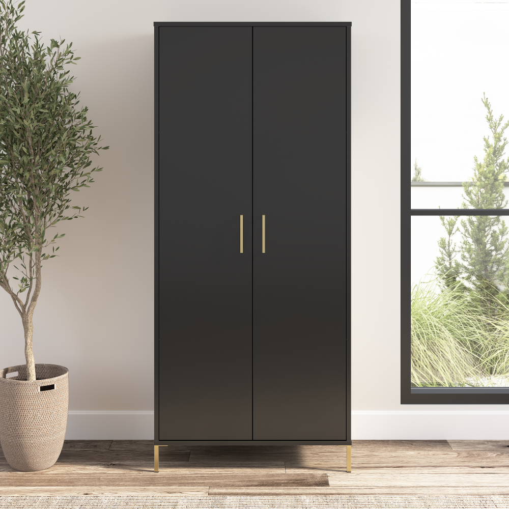 Shop Bush Furniture Soho Tall Storage Cabinet with Doors, Image 02, SHS129BL-Z, #color_black stipple