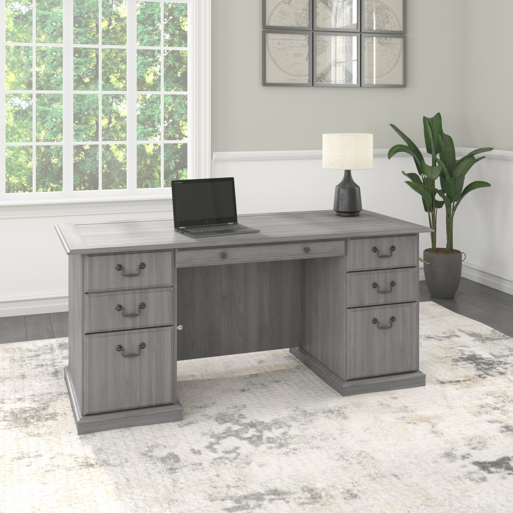 Shop Bush Furniture Saratoga Executive Desk with Drawers, Image 02, EX45866-03K, #color_modern gray