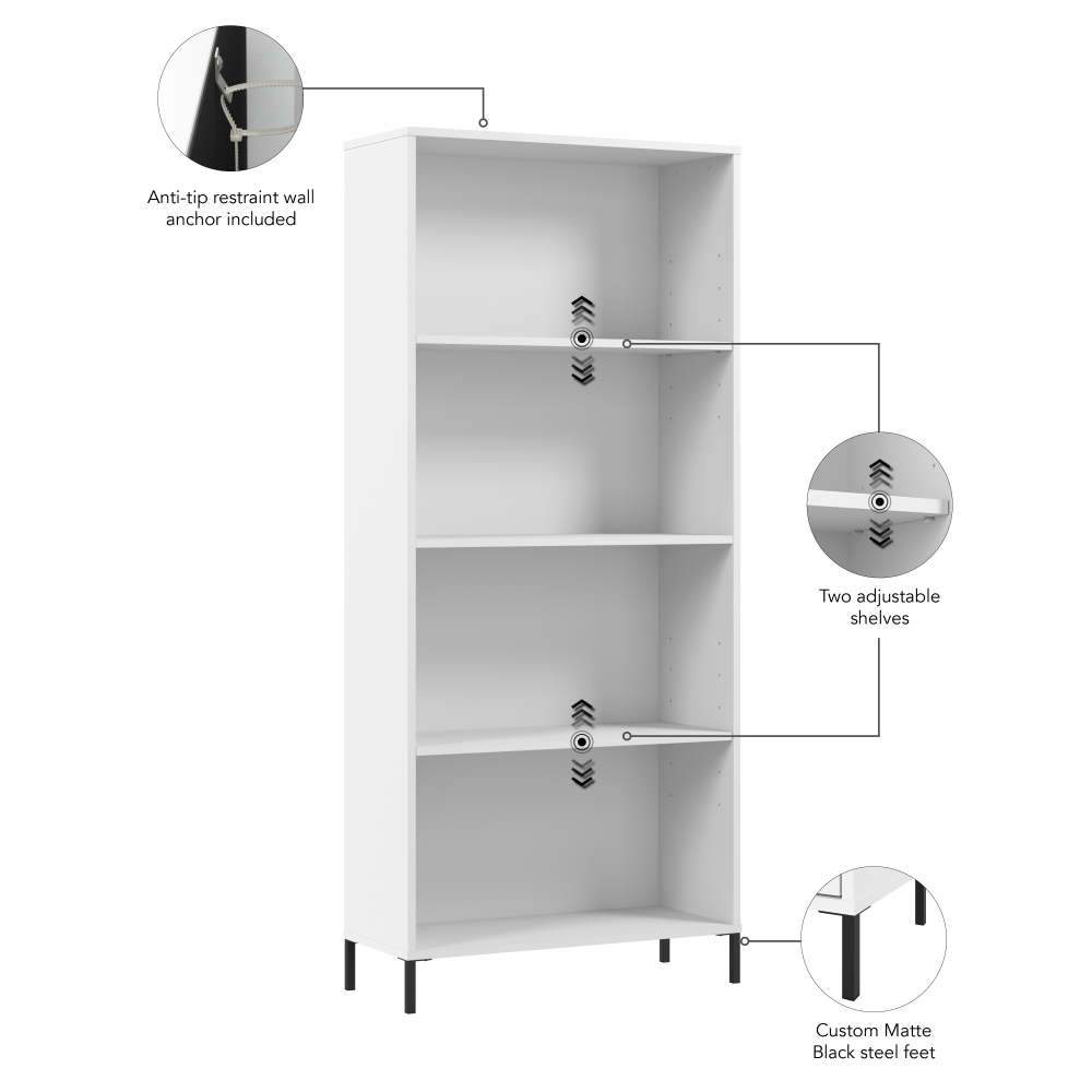 Shop Bush Furniture Essence 4 Shelf Bookcase, Image 07, ESB129WH, #color_white