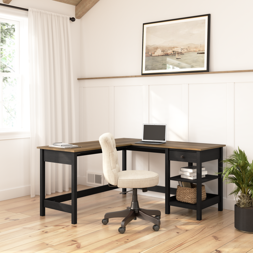 Shop Bush Furniture Mayfield 60W L Shaped Computer Desk with Storage, Image 02, MAD260V2P-03, #color_vintage black/reclaimed pine
